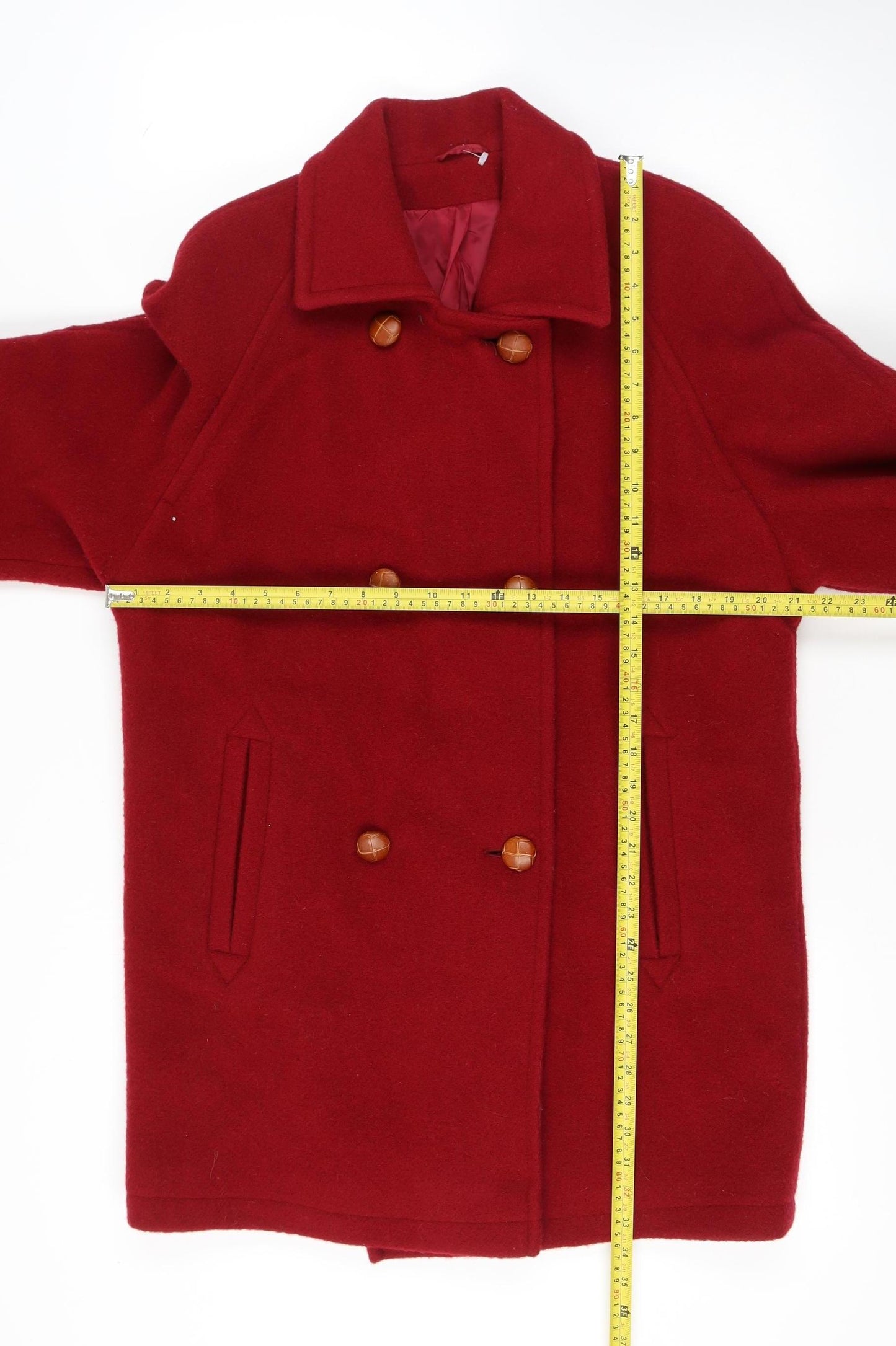 Definitions Women Red Wool Pea Coat Medium Classic Style