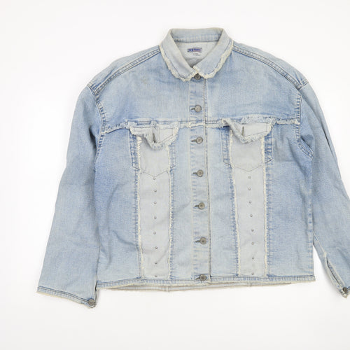 51 States Womens Blue Denim Jacket Size 2XL Frayed Button Casual