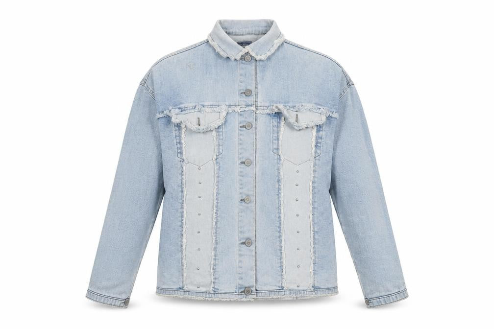 51 States Womens Blue Denim Jacket Size 2XL Frayed Button Casual