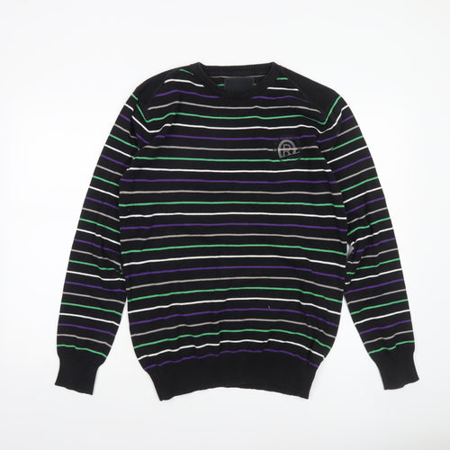 Jack & Jones Men's Black Striped Crew Neck Cotton Jumper L