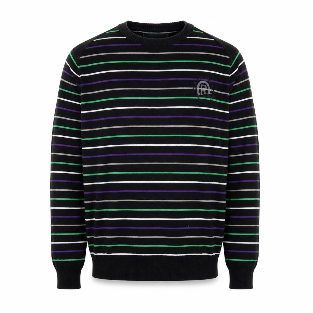 Jack & Jones Men's Black Striped Crew Neck Cotton Jumper L