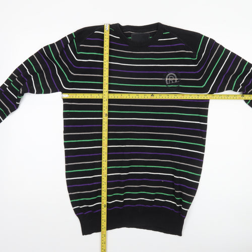 Jack & Jones Men's Black Striped Crew Neck Cotton Jumper L