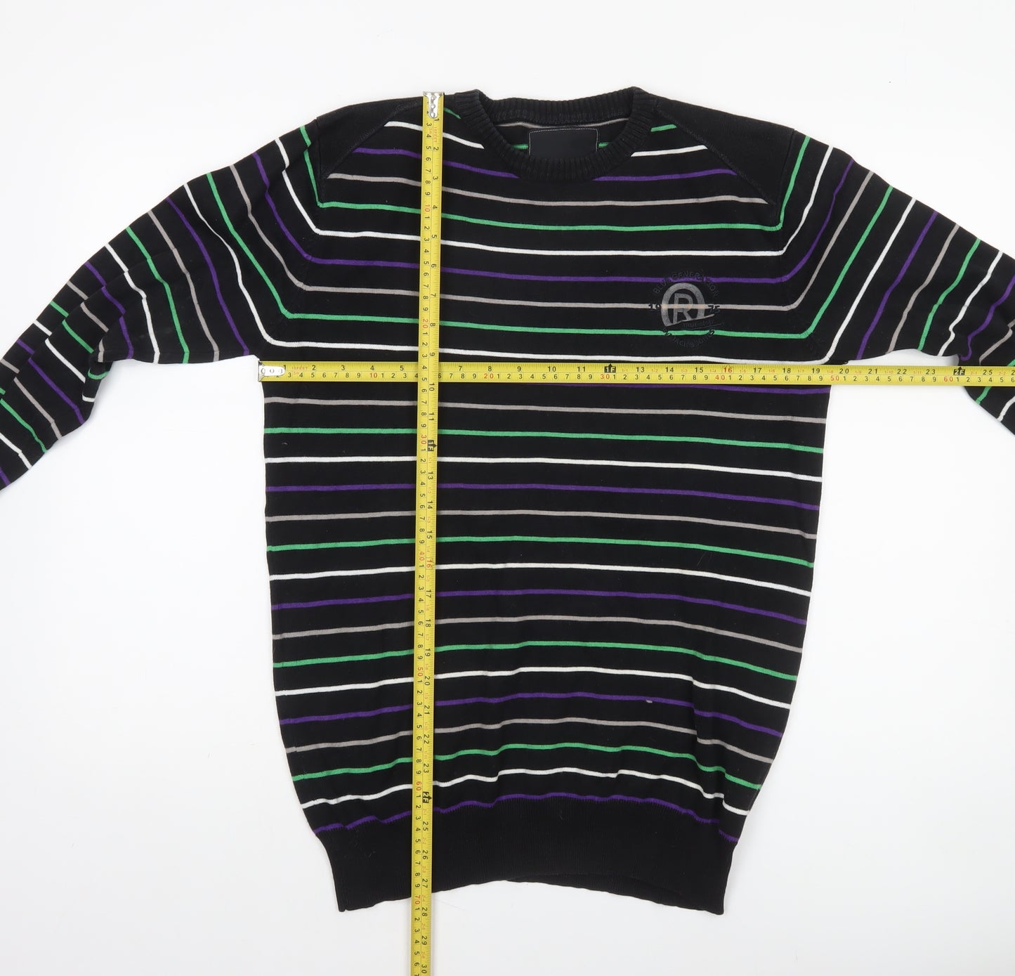 Jack & Jones Men's Black Striped Crew Neck Cotton Jumper L