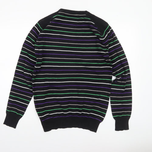 Jack & Jones Men's Black Striped Crew Neck Cotton Jumper L