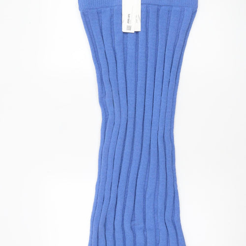 Zara Women Blue Ribbed Knit Flare Midi Skirt Size 12