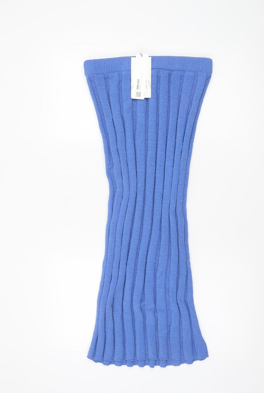 Zara Women Blue Ribbed Knit Flare Midi Skirt Size 12