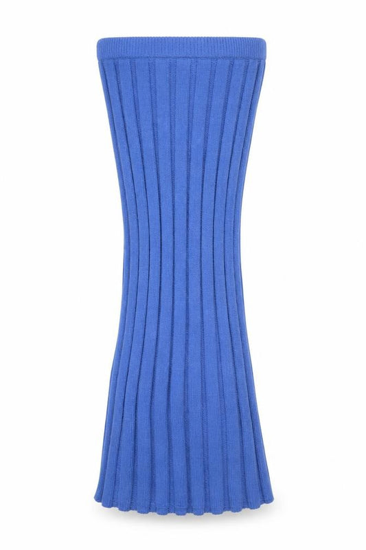 Front view of Zara Women Blue Ribbed Knit Flare Midi Skirt, size 12