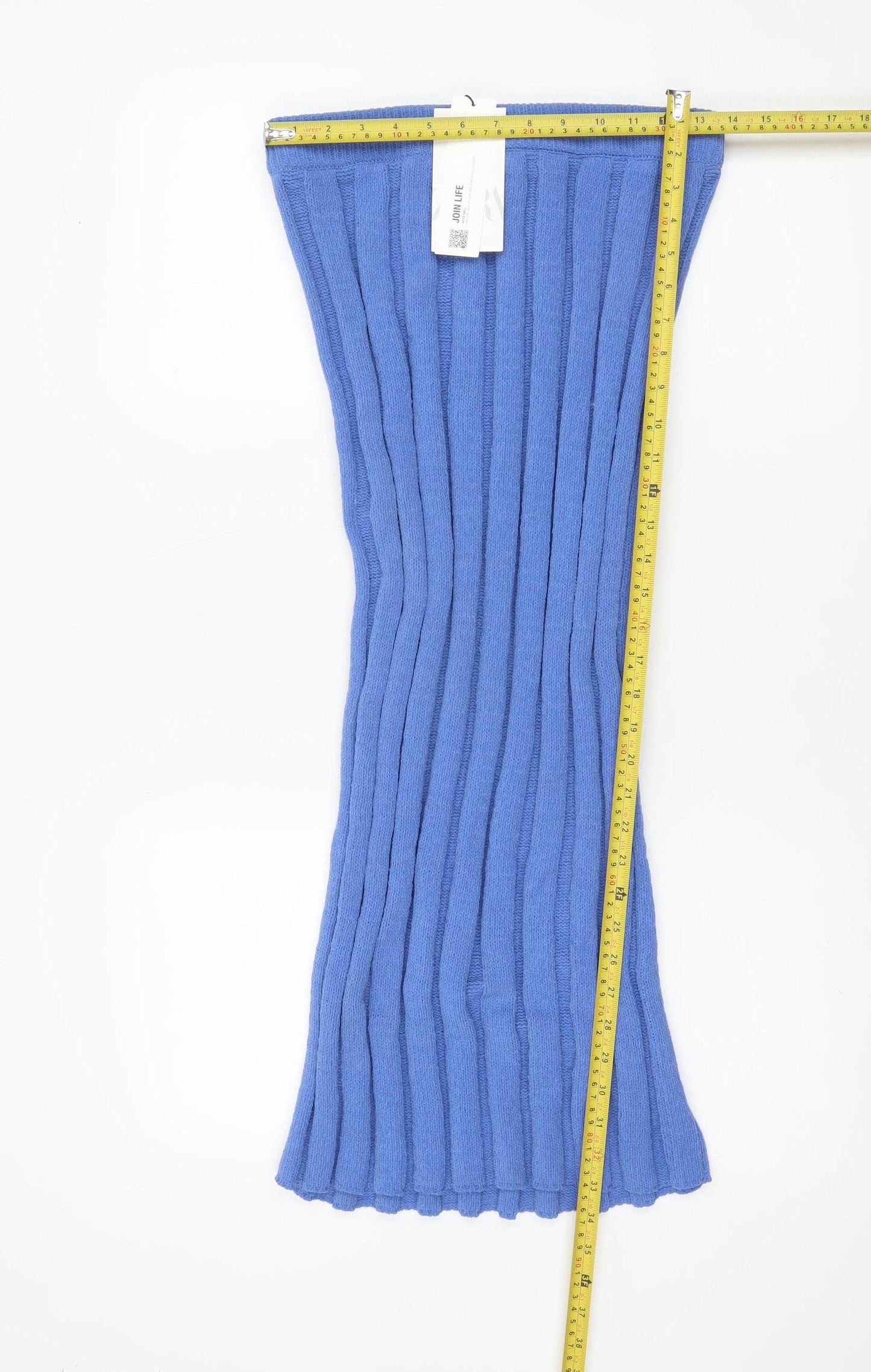 Zara Women Blue Ribbed Knit Flare Midi Skirt Size 12