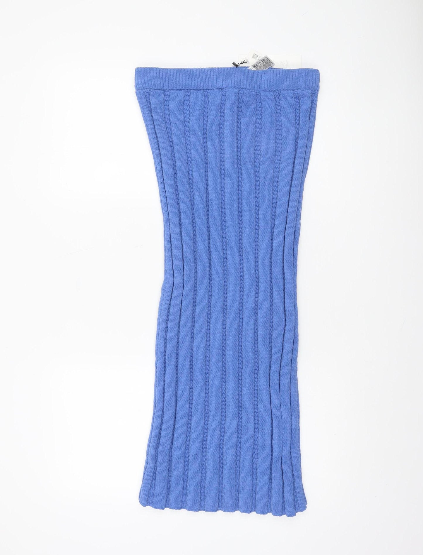 Zara Women Blue Ribbed Knit Flare Midi Skirt Size 12