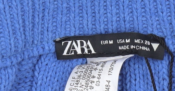Zara Women Blue Ribbed Knit Flare Midi Skirt Size 12