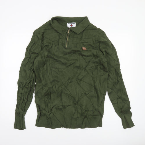Lambretta Men's Green Collared Half Zip Cotton Jumper M Classic Mod Style