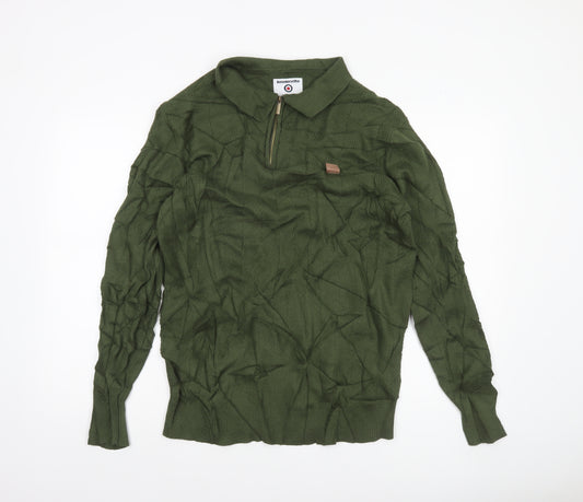 Lambretta Men's Green Collared Half Zip Cotton Jumper M Classic Mod Style