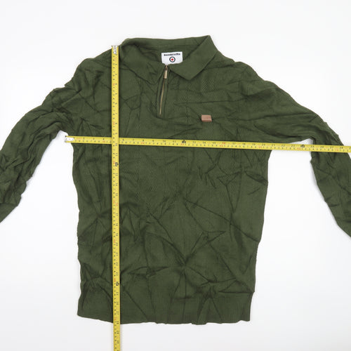 Lambretta Men's Green Collared Half Zip Cotton Jumper M Classic Mod Style