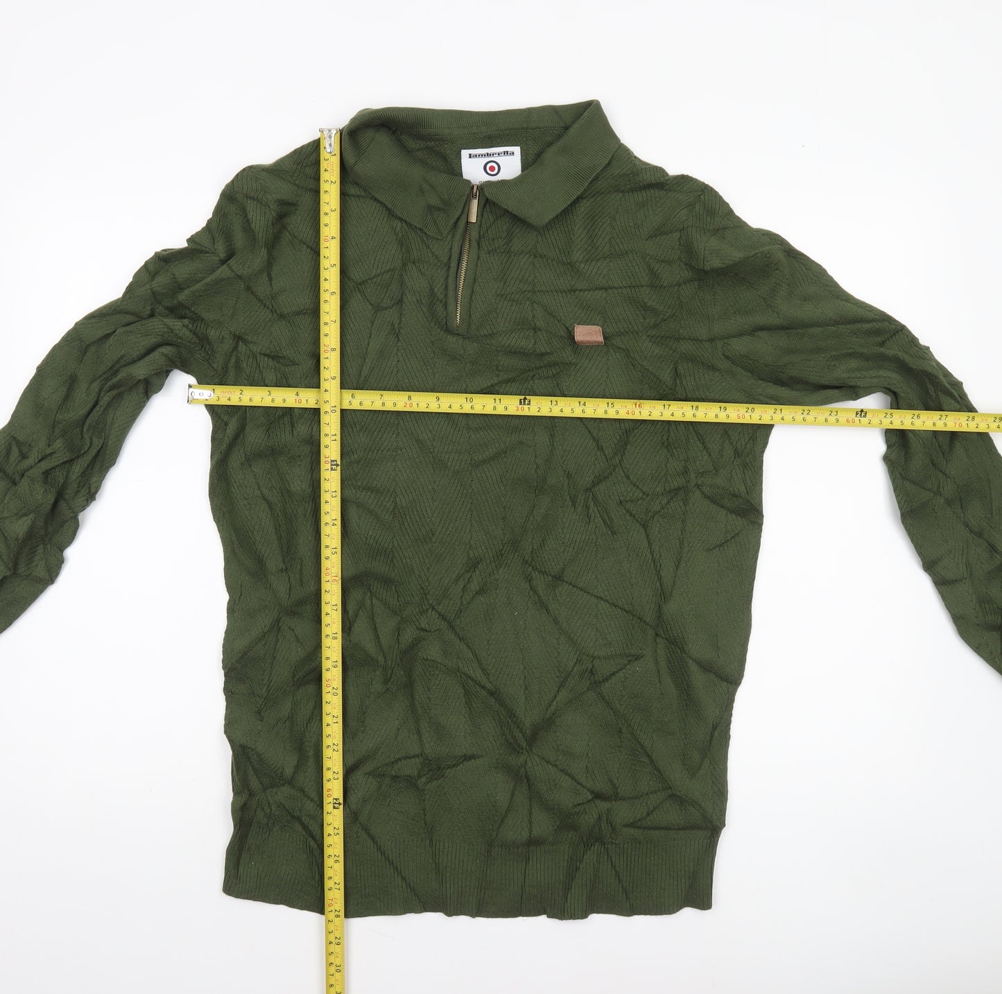 Lambretta Men's Green Collared Half Zip Cotton Jumper M Classic Mod Style