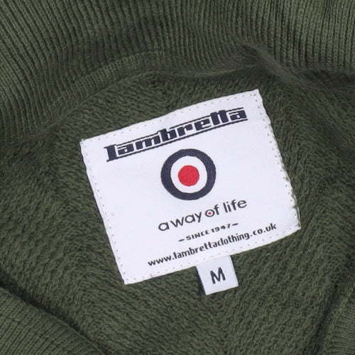 Lambretta Men's Green Collared Half Zip Cotton Jumper M Classic Mod Style