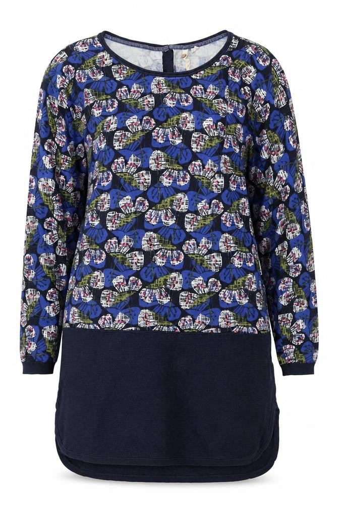 Front view of White Stuff Women's Blue Floral Long Sleeve Tunic Blouse, size 10