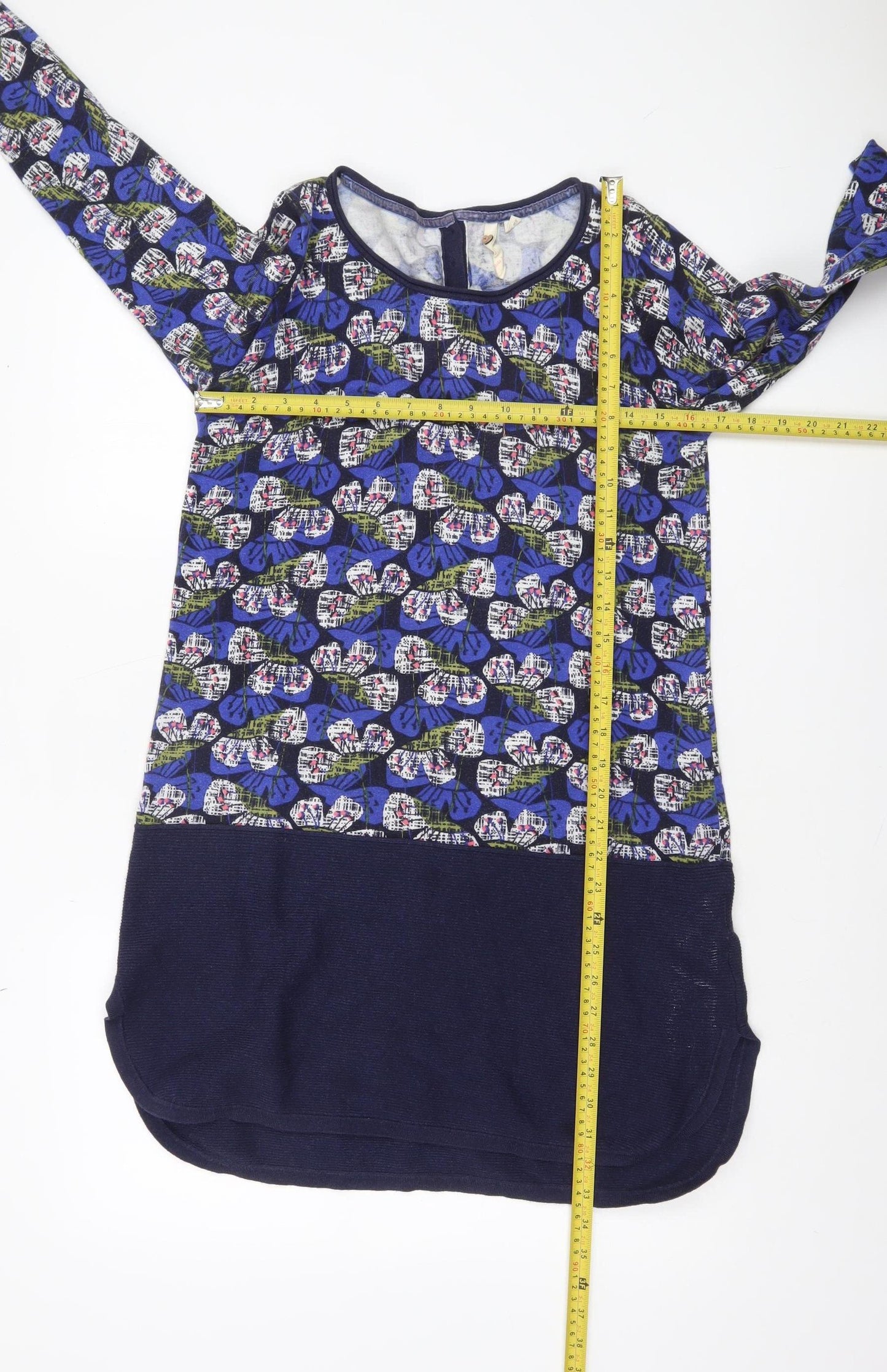 White Stuff Women's Blue Floral Long Sleeve Tunic Blouse Size 10