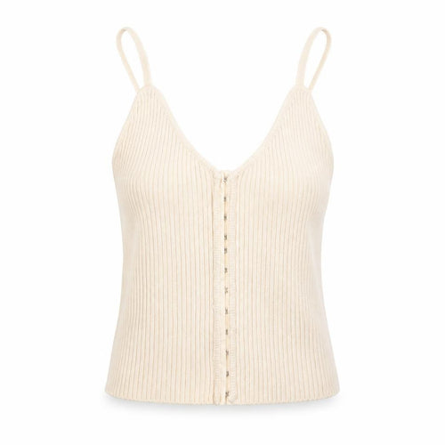 Zara Women Beige Ribbed Knit Button Camisole Tank Top Size S