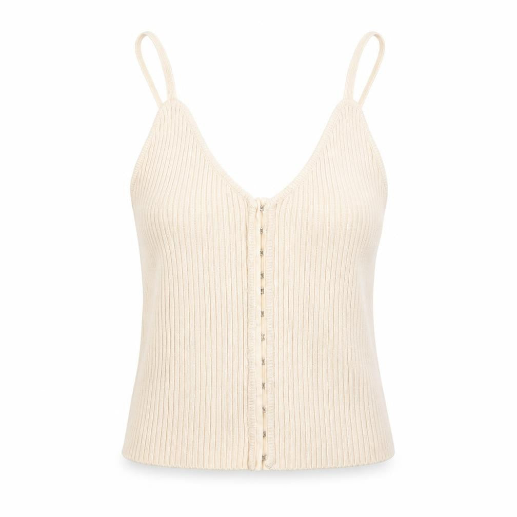 Zara Women Beige Ribbed Knit Button Camisole Tank Top Size S