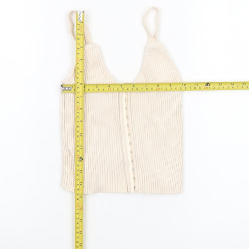 Zara Women Beige Ribbed Knit Button Camisole Tank Top Size S