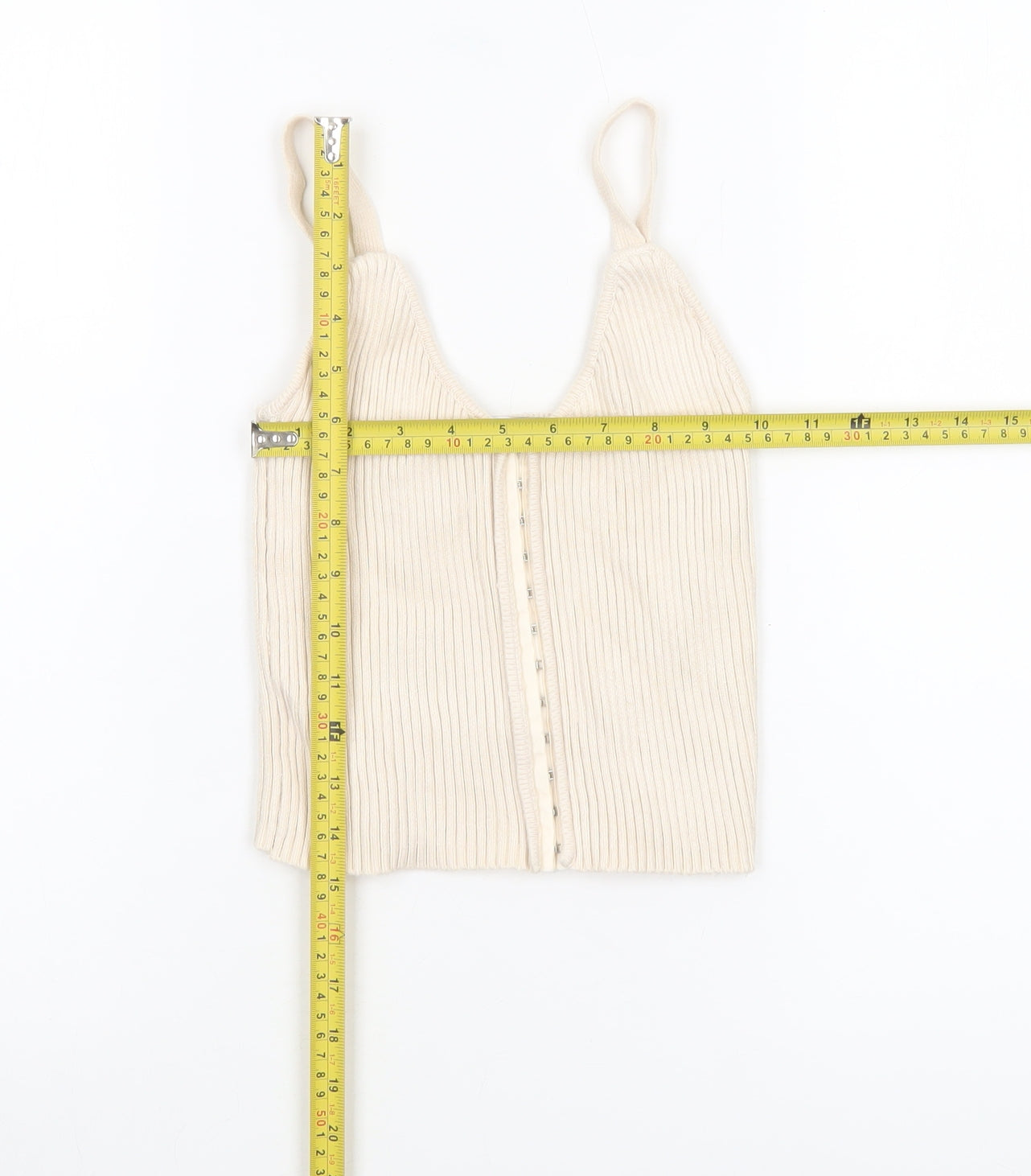 Zara Women Beige Ribbed Knit Button Camisole Tank Top Size S