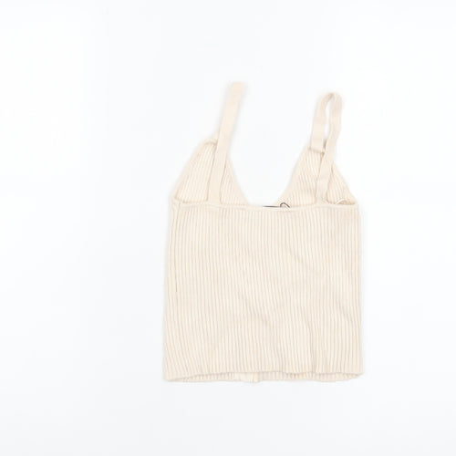 Zara Women Beige Ribbed Knit Button Camisole Tank Top Size S