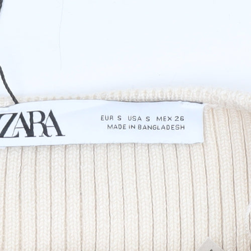 Zara Women Beige Ribbed Knit Button Camisole Tank Top Size S