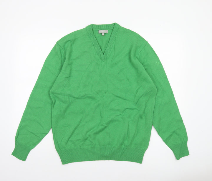 Lyle & Scott Men’s Green Wool V-Neck Golf Jumper Size M