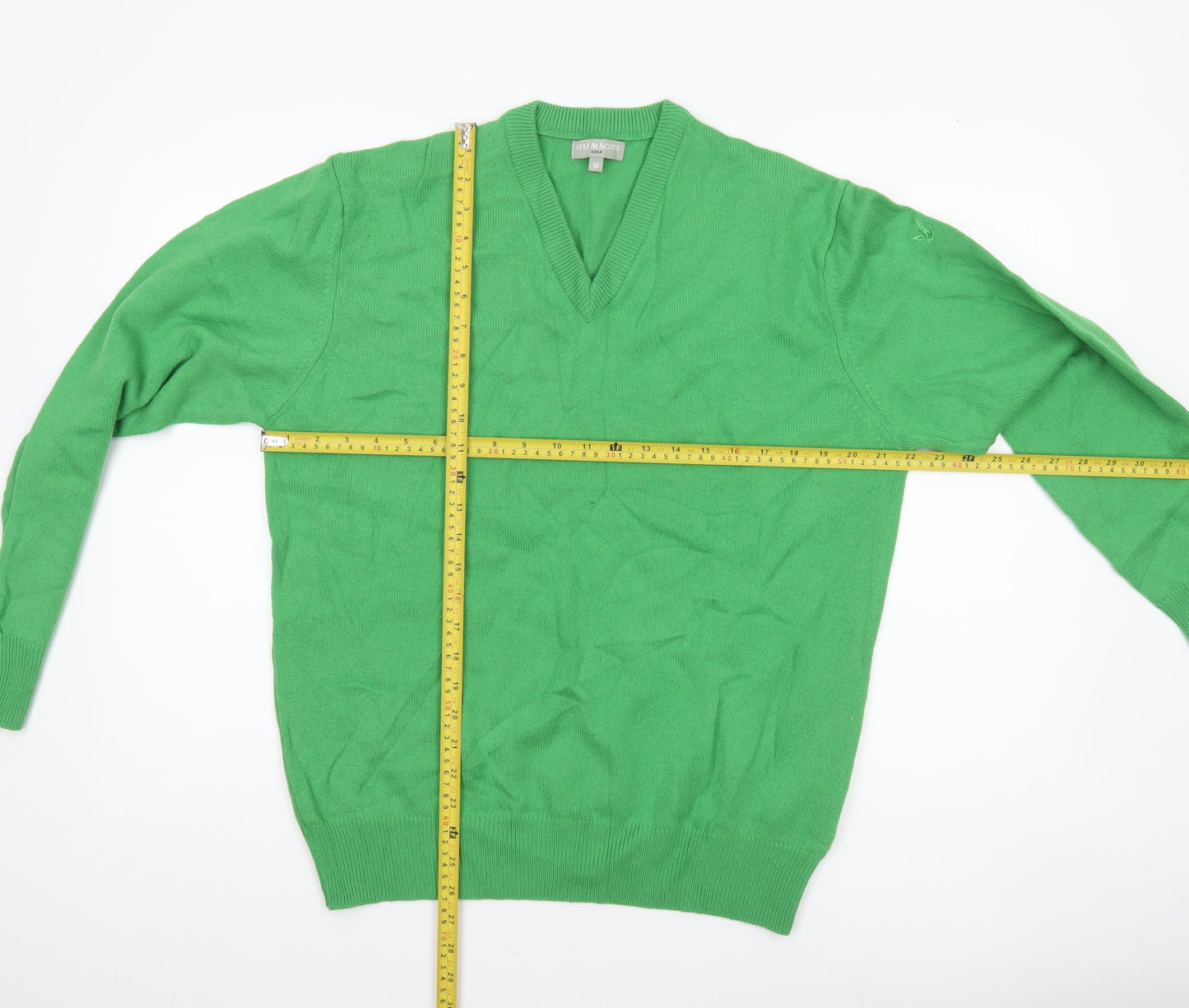Lyle & Scott Men’s Green Wool V-Neck Golf Jumper Size M