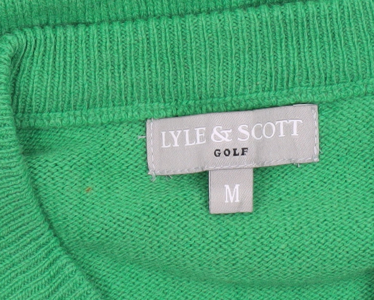 Lyle & Scott Men’s Green Wool V-Neck Golf Jumper Size M