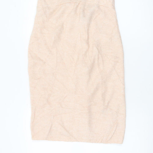 H&M MAMA Beige Knit Pencil Skirt M Maternity Stretch Wool Blend