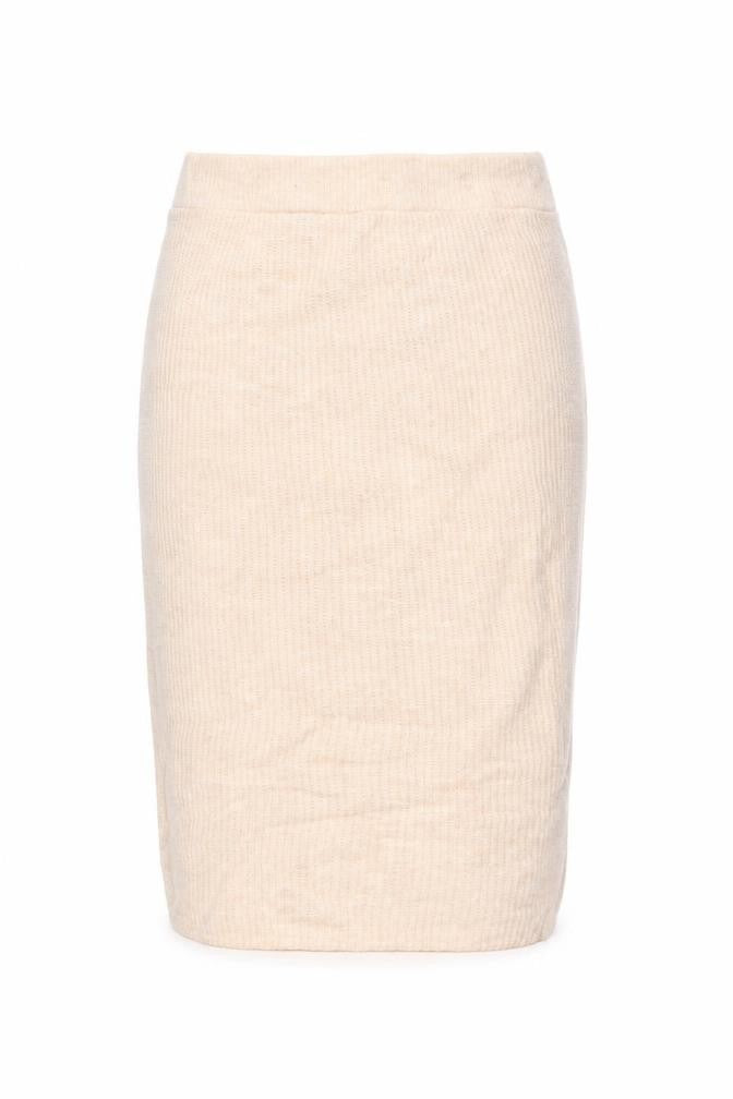 Front view of H&M MAMA Beige Knit Pencil Skirt M Maternity Stretch Wool Blend