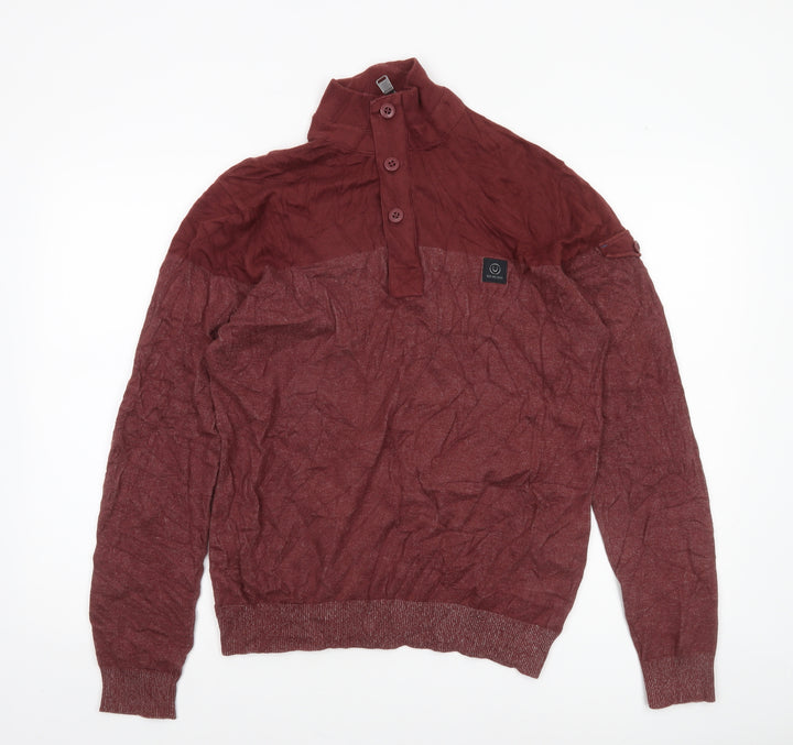 Duck and Cover Men’s Red Cotton Henley Jumper Size M