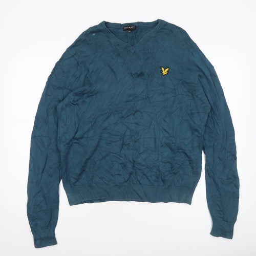 Lyle & Scott Men's Blue 2XL V-Neck Cotton Jumper