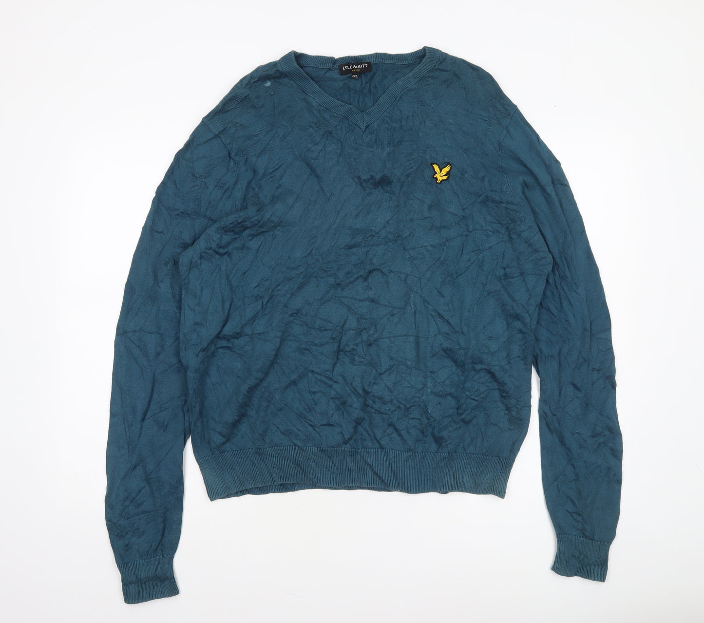Lyle & Scott Men's Blue 2XL V-Neck Cotton Jumper