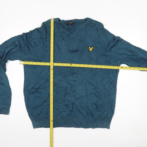 Lyle & Scott Men's Blue 2XL V-Neck Cotton Jumper