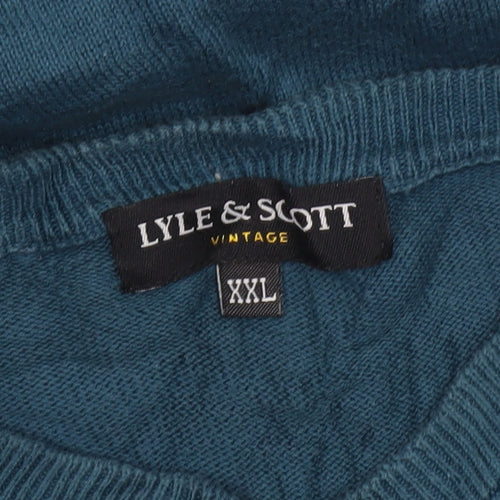 Lyle & Scott Men's Blue 2XL V-Neck Cotton Jumper