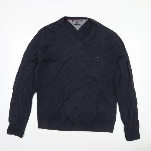 Tommy Hilfiger Men's Blue XL V-Neck Cotton Cashmere Jumper