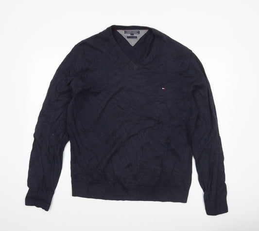 Tommy Hilfiger Men's Blue XL V-Neck Cotton Cashmere Jumper
