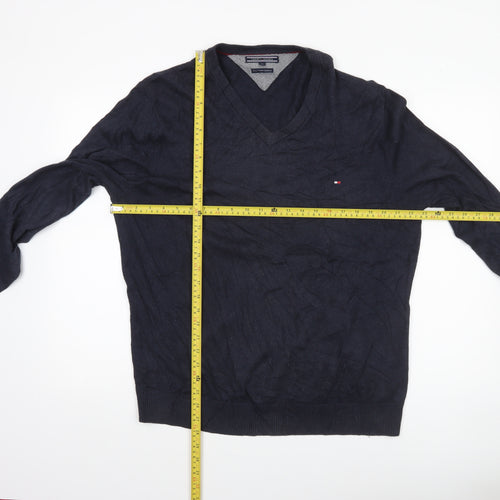 Tommy Hilfiger Men's Blue XL V-Neck Cotton Cashmere Jumper