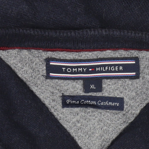 Tommy Hilfiger Men's Blue XL V-Neck Cotton Cashmere Jumper