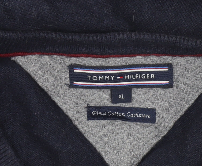 Tommy Hilfiger Men's Blue XL V-Neck Cotton Cashmere Jumper