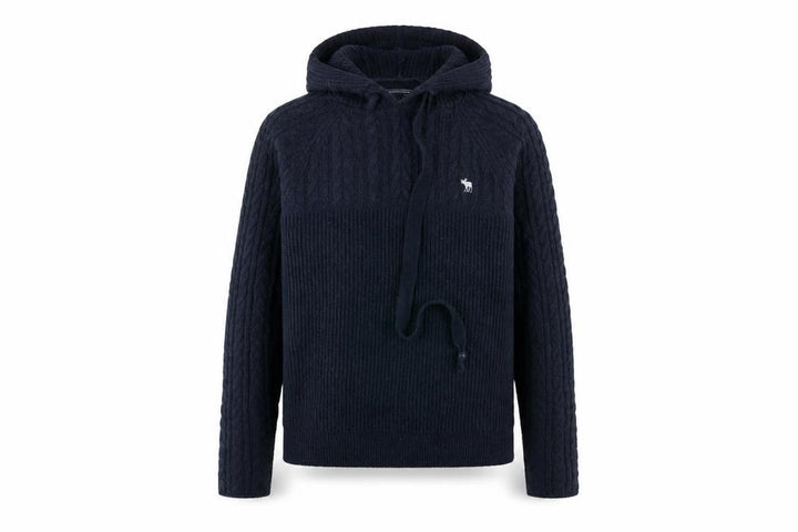 Abercrombie & Fitch Women's Black Cable-Knit Hooded Jumper Size M