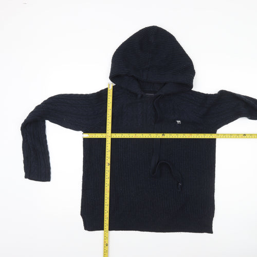 Abercrombie & Fitch Women's Black Cable-Knit Hooded Jumper Size M