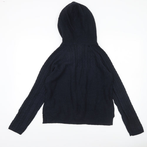 Abercrombie & Fitch Women's Black Cable-Knit Hooded Jumper Size M
