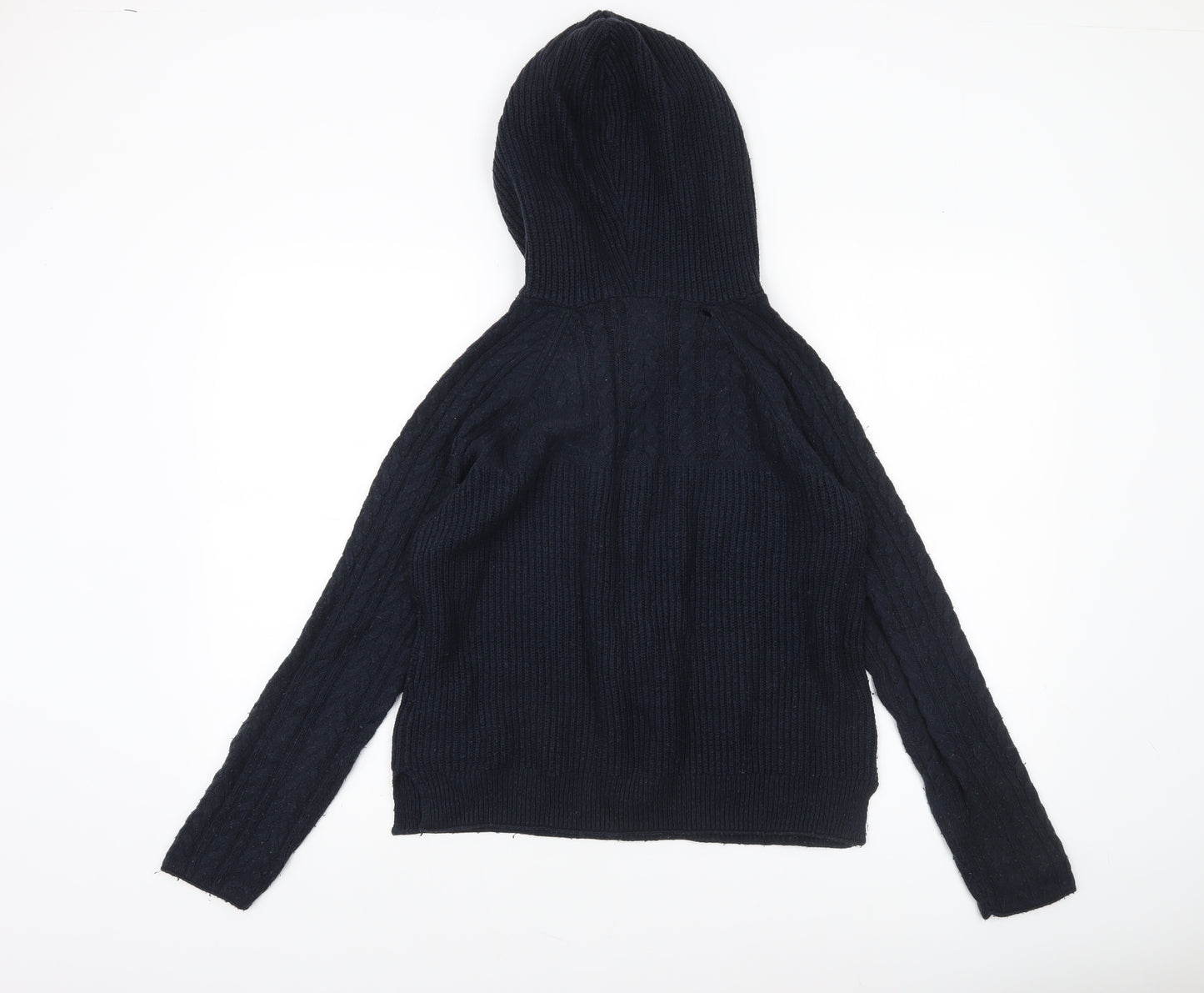 Abercrombie & Fitch Women's Black Cable-Knit Hooded Jumper Size M