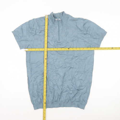 Zara Men’s Blue Cotton 1/2 Zip Short Sleeve Jumper M