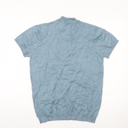 Zara Men’s Blue Cotton 1/2 Zip Short Sleeve Jumper M
