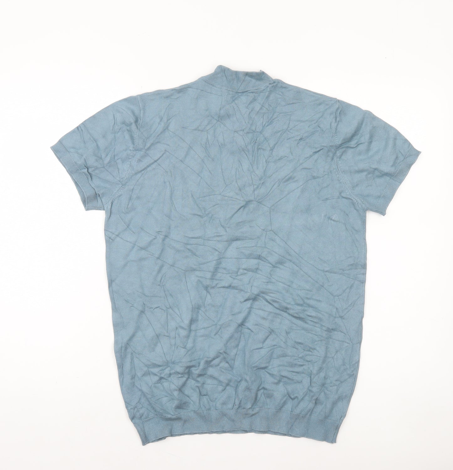 Zara Men’s Blue Cotton 1/2 Zip Short Sleeve Jumper M