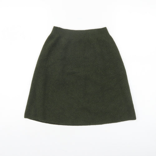 UNIQLO Womens Green A-Line Knit Skirt XS Wool Blend